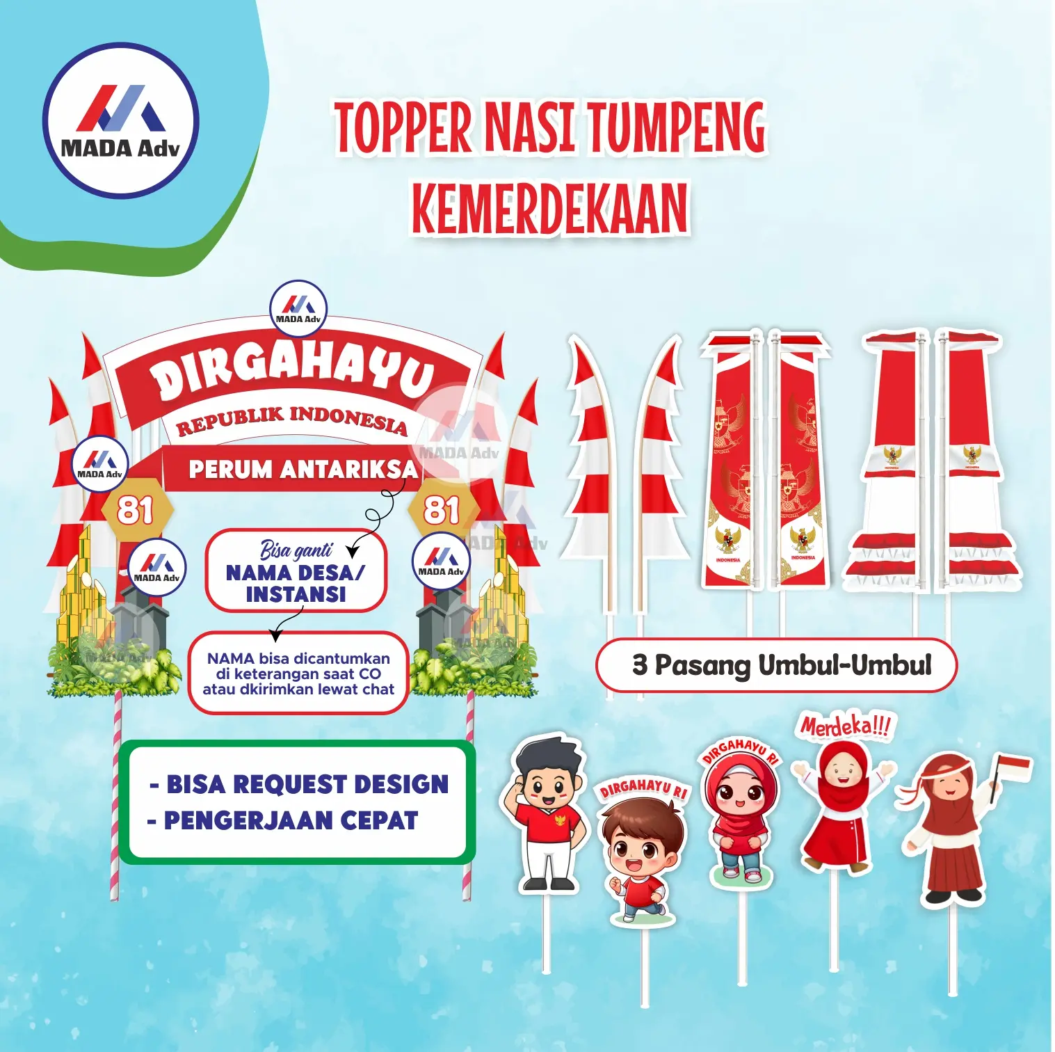 Topper Tumpeng Custom HUT RI/ Topper Custom Kemerdekaan/ Topper Tumpeng Kemerdekaan RI/ Topper Agustus/Topper Agustusan/Topper 2 Topper Foto