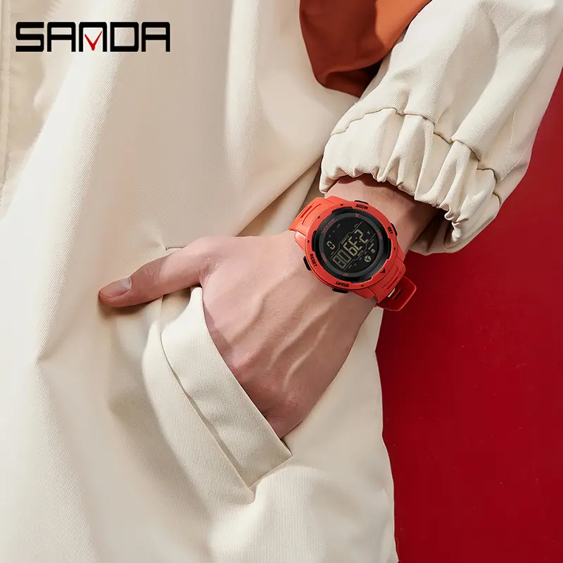 Jam Tangan Pria Digital Pedometer EL Backlight Sport Watch Shockproof Anti Air SANDA 2145 6
