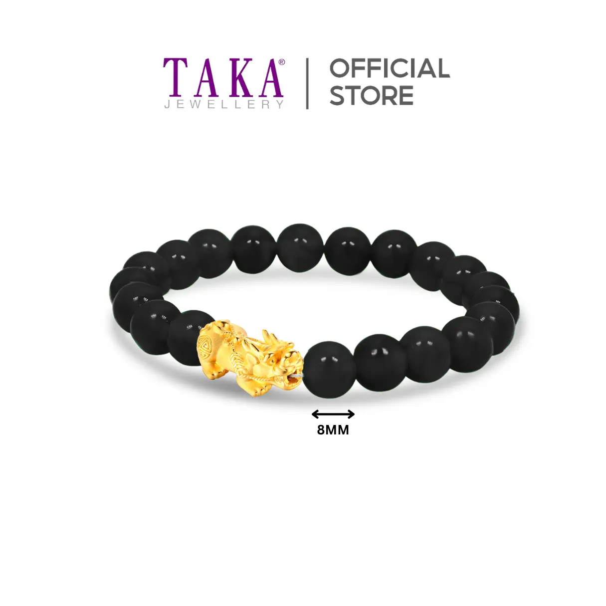 TAKA Jewellery 999 Pure Gold Single Pixiu with 8mm Beads Bracelet