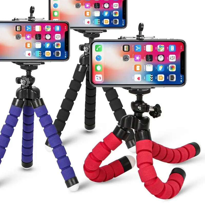 Chân Máy Ảnh Mini, Tripod Linh Hoạt, Thiết Kế Bạch Tuộc Bọt Biển, Có Thể Điều Chỉnh, Thích Hợp Cho Điện Thoại, Có Giá Đỡ Kẹp Selfie Kem 0