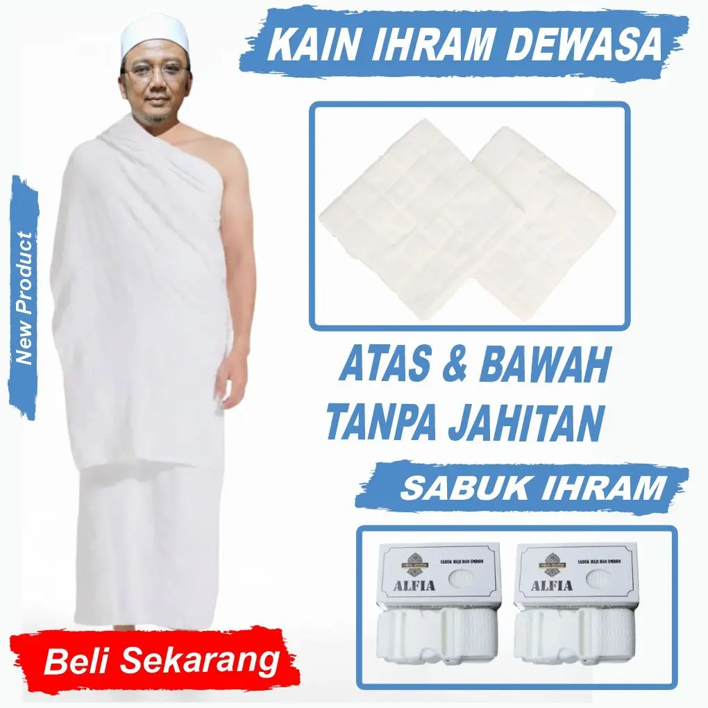 KAIN IHRAM/IHRAM DEWASA/PAKET IHRAM DAN SABUK/KAIN HAJI/SABUK HAJI