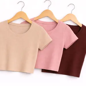 DISKON 3 Baju Atasan Wanita Crop lengan  Pendek Stretchy Knit Premium Bahan Tebal Adem dan Lentur Style Korea