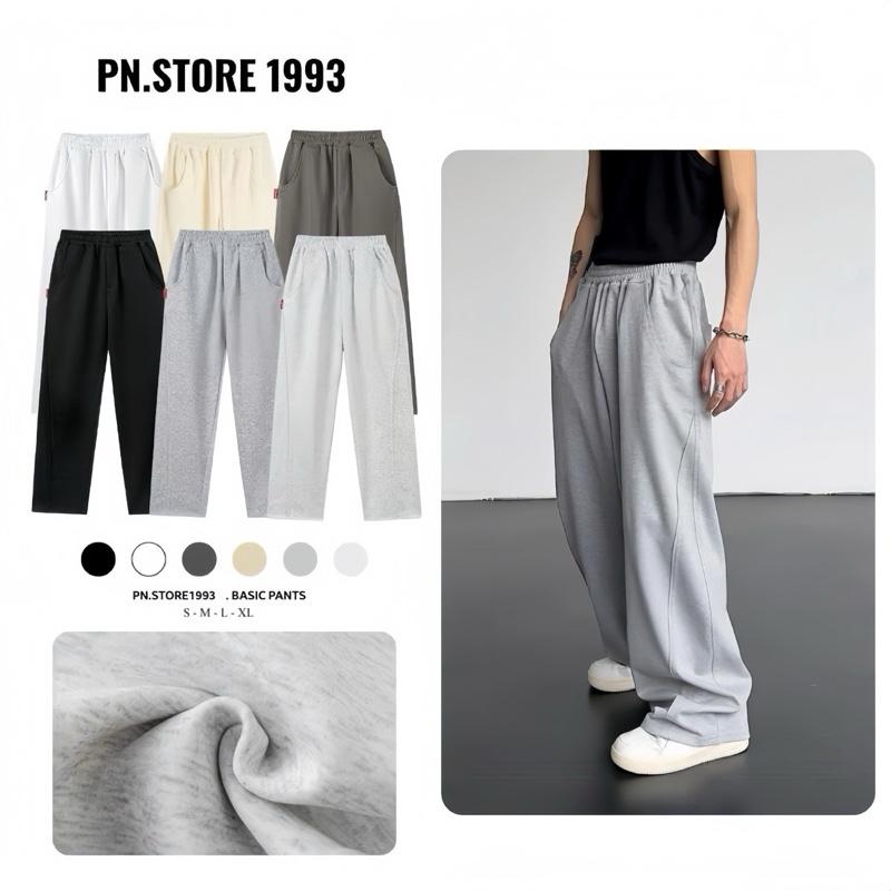 Quần Dài Form Rộng PN.STORE vải nỉ 2da Track Pants Unisex Nam Nữ Local Brand Đứng Form Co Giãn Tốt - Menswear Đen