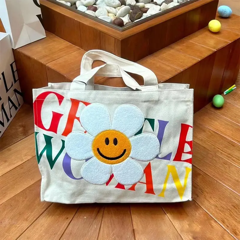 Sunflower Tote Bag Large Capacity Handbag New Canvas Bag Fashion Rainbow Letter Printed Shoulder Bag