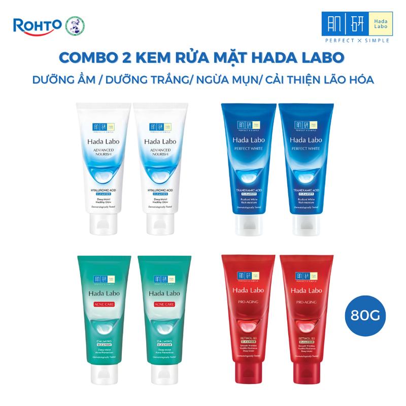 Combo 2 Kem rửa mặt HADALABO Dưỡng ẩm Dưỡng trắng Ngừa mụn Cải thiện lão hóa da 80g Tùy chọn