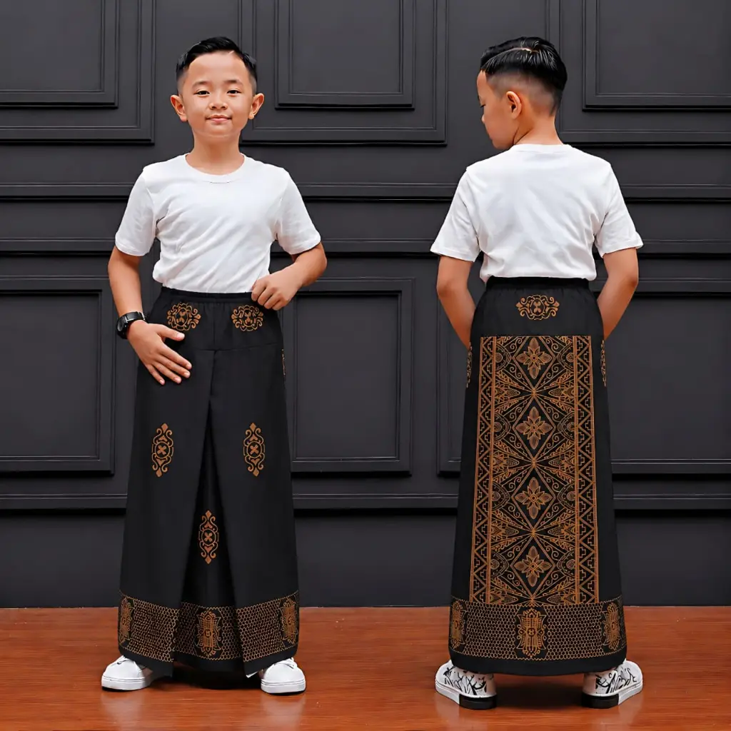 Sarung Instan Anak Laki-laki Model Rok Pinggang Karet Usia 3 sampai 14 tahun Motif Sarwon Muslim Kain Batik Pabrik Koko