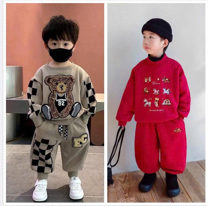 bộ nỉ in hình gấu cho bé trai từ 10 - 25kg chất vải nỉ dày dặn đường may kĩ set đồ thu đông bé trai từ 1 - 5 tuổi phong cách khỏe mạnh năng động