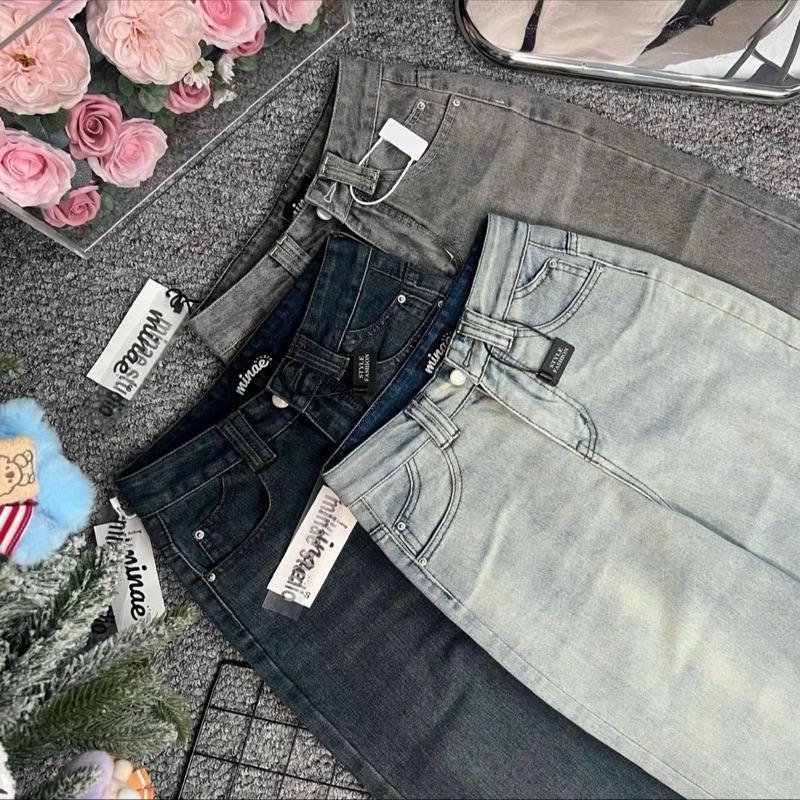 XẢ KHO Quần Jean Ống Suông Nữ Đắp Túi Đồng Hồ 2 Bên Vải Dày Mướt Đẹp