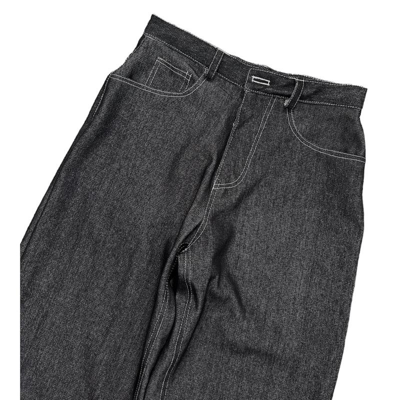 Product Introduction of Flame Everyday Celana Denim Y2K Baggy Wideleg Gombrong Raw Denim 13oz Hitam Jeans Panjang 57