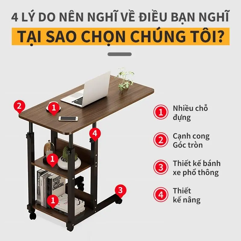 Bàn Làm Việc Bàn Học Thông Minh Đa Năng Bàn Nâng Hạ Chiều Cao Có Bánh Xe Di Chuyển Phù Hợp Mọi Không Gian 2