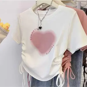 Atasan Crop Top Serut Motif Hati Romantis - Baju Rib baju serut Polos