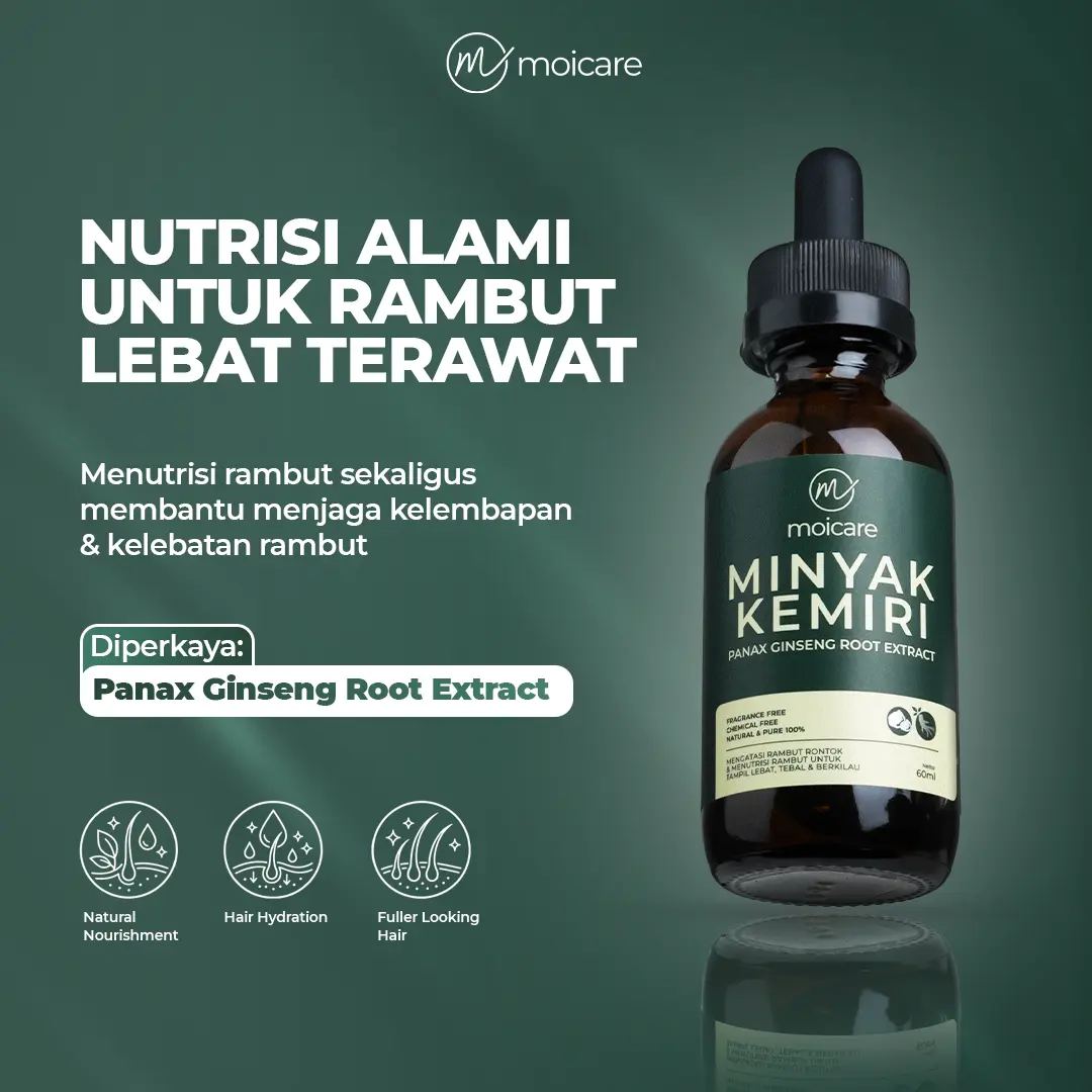 Moicare Minyak Penumbuh Rambut Kemiri 100% – Untuk Rambut Rontok & Tampak Lebih Tebal | BPOM