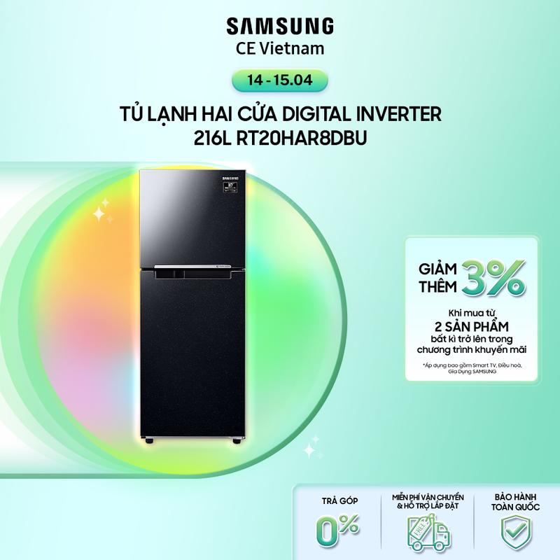 [Freeship] Tủ Lạnh Samsung Ngăn Đông Trên với Digital Inverter 216L màu Đen RT20HAR8DBU/SV (giao hàng sau 15 ngày)