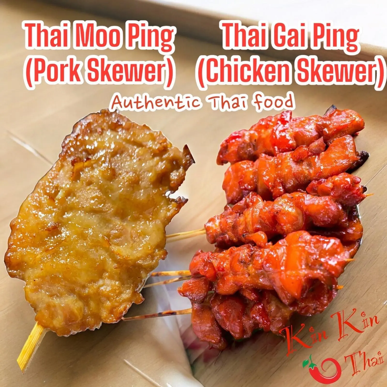 [20 & 50 STICKS] Authentic Thai Moo Ping - Pork Skewers & Authentic Thai Gai Ping - Chicken Skewers