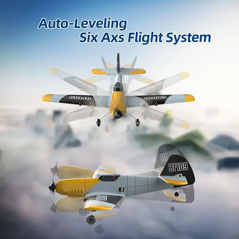 DEERC RC Plane 3 Channel BF-109 Remote Control Airplane Fighter, 2.4GHz 6-axis Gyro Stabilizer RTF Glider Aircraft with 2 Batteries, Easy to Fly for Beginners. 1