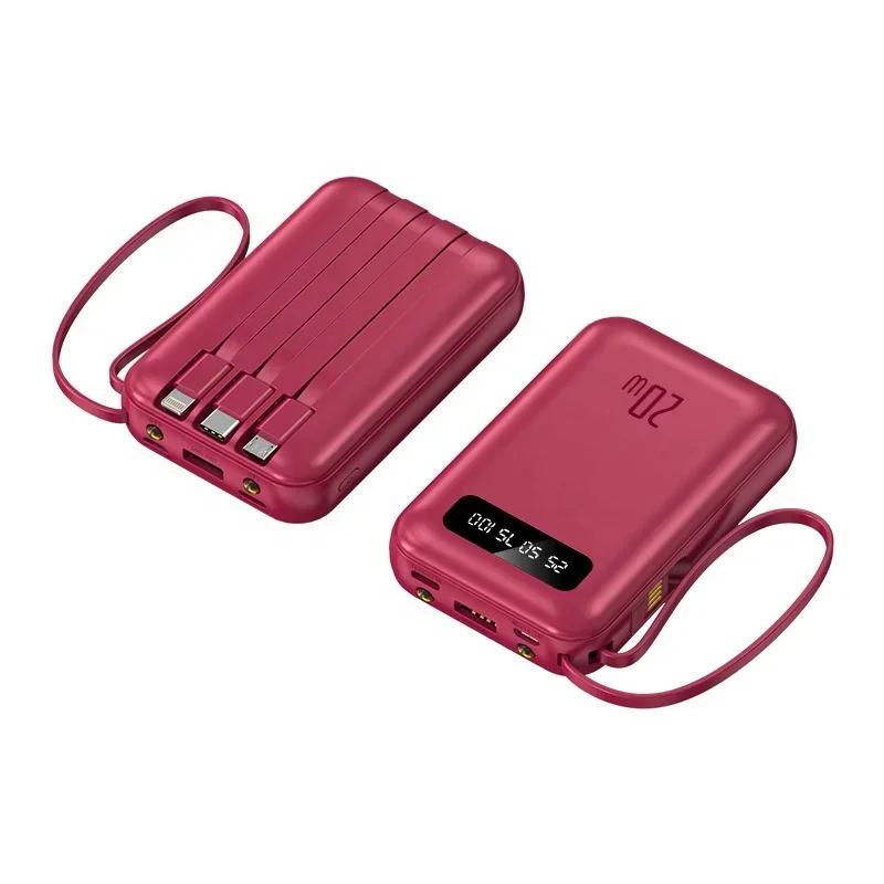 Mini Power Bank 20000mAh Fast Charge with 4 Cable Mobile Phone External Battery Charger Power Bank 4