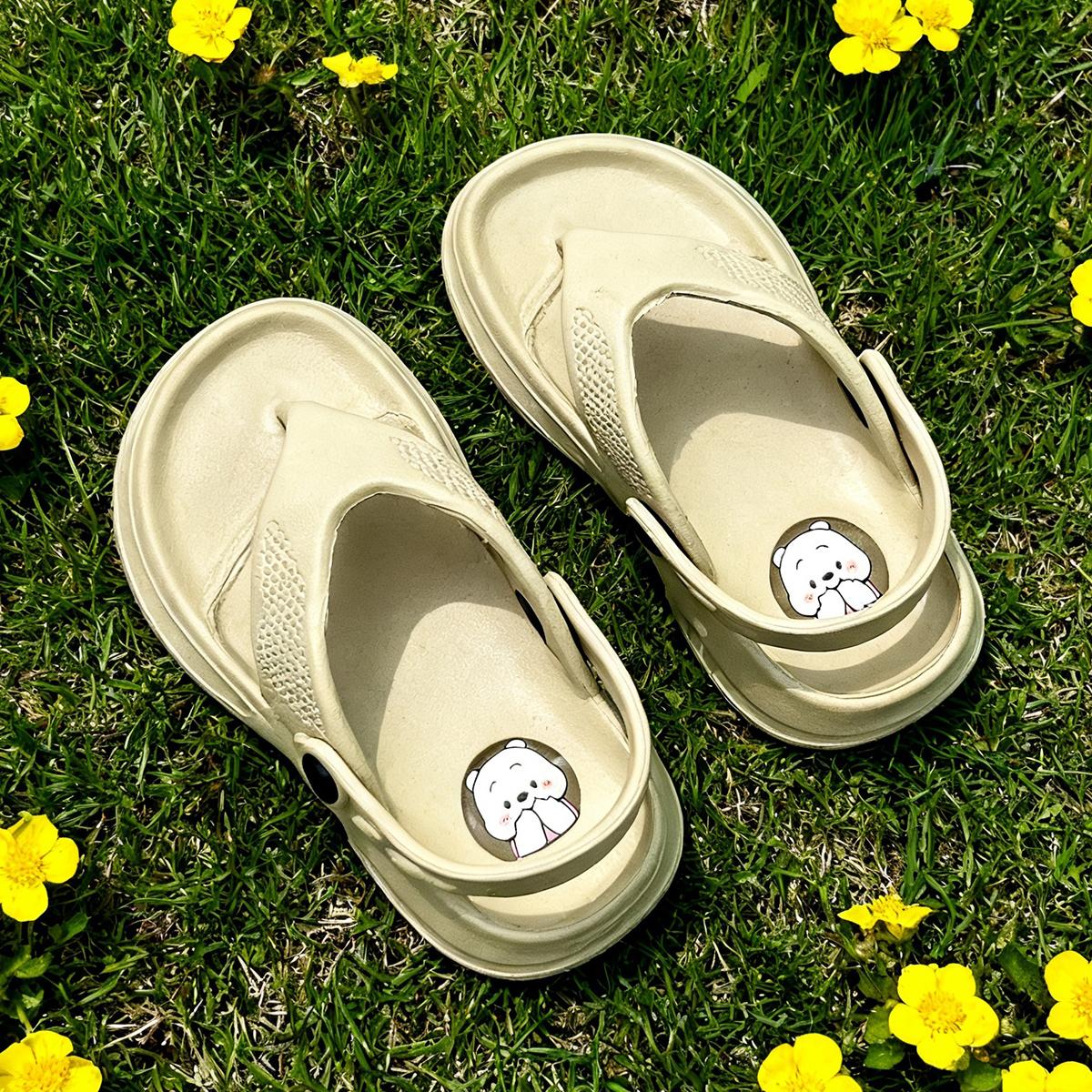 New Sandal santai Bunyi Citcit Sandal Jepit Karet Anak Laki-Laki Perempuan Flip Flops Anti Selip Size 20-25【COD】