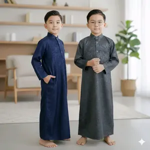 Jubah gamis embos muslim anak laki-laki model terbaru 2-13 tahun katun halus dan nyaman