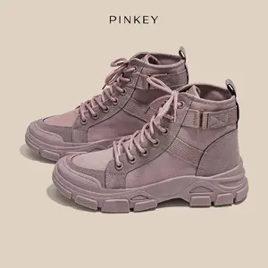 PINKEY P018 Sepatu Wanita Sneakers Boots Shoes Canvas Karet Tinggi Sol 4.5 Cm Insole Sponge Berlubang Comfy Elegant untuk Kaki Gemuk Pilih Ukuran Lebih Besar