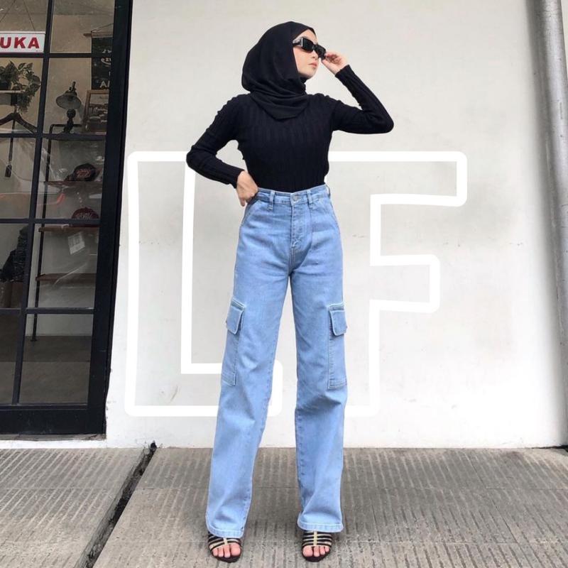 Product Introduction of HIGHWAIST CARGO JEANS WANITA VIRAL JEANS WARNA Celana Panjang 9