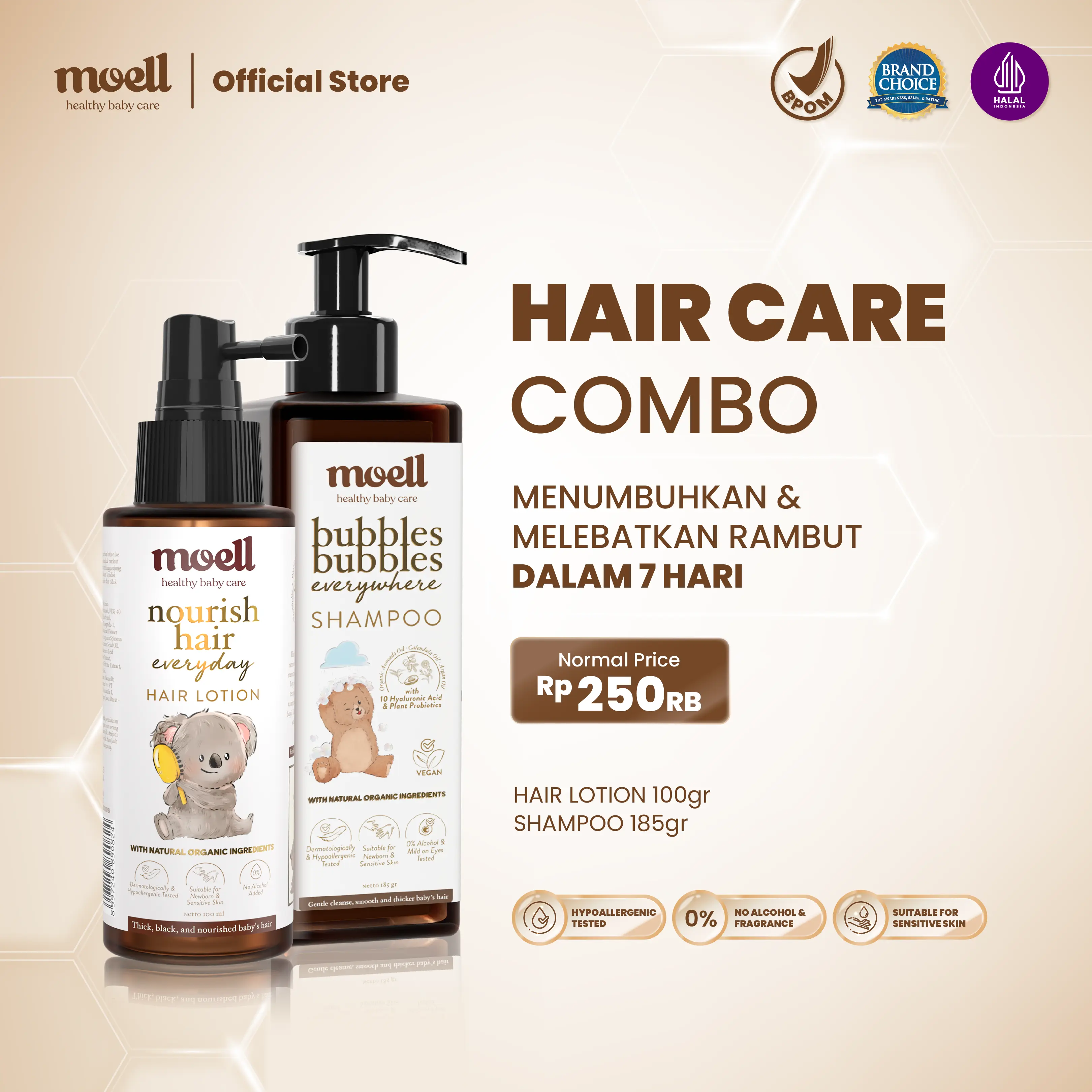 Moell Hair Care Shampoo 185ml & Hair Lotion 100ml With Panax Ginseng, Candlenut Oil, Biotin - Hair Care Rambut Anak & Bayi