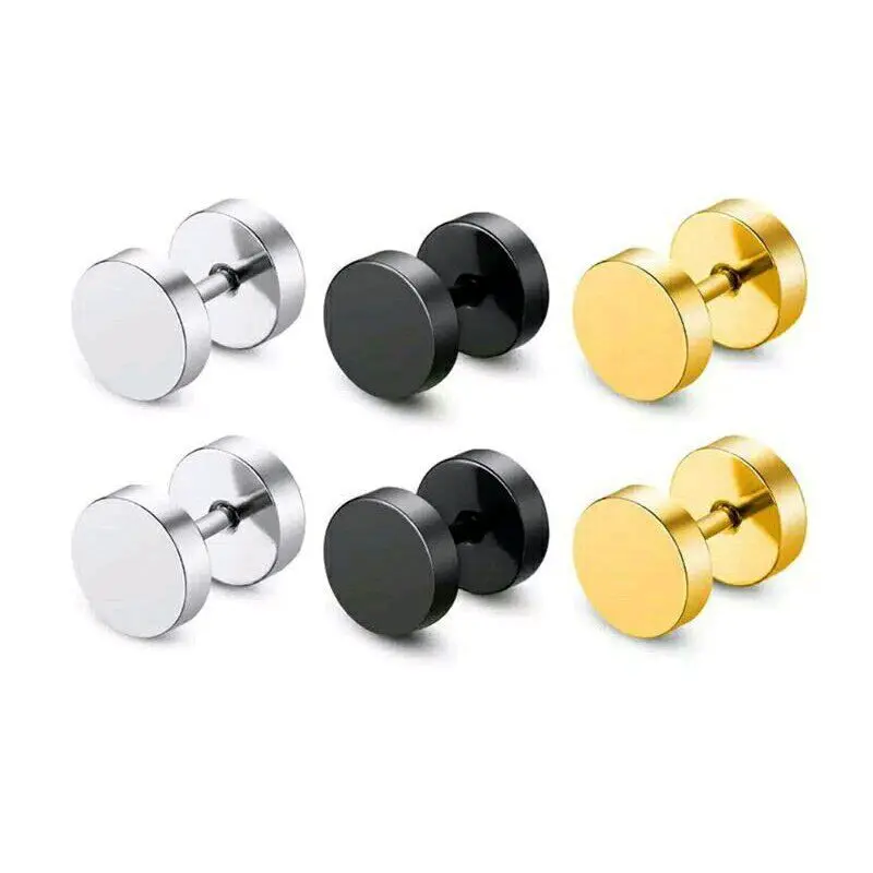 Anting Roda Barbel Tindik Hitam Silver & Gold Titanium Anting Tindik Pria Wanita Titanium Rings Earrings 1