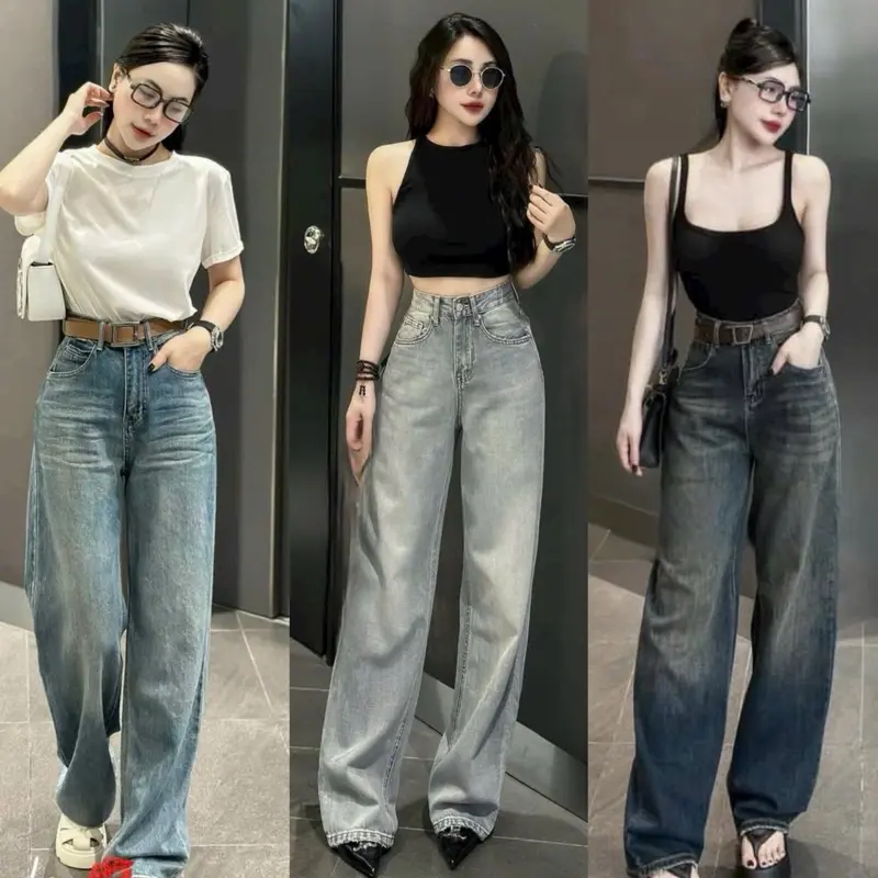 (S-2Xl ) HHCHOU - Quần Jeans Suông Lai Cuốn full màu ( có thêm size nấm lùn ) chất jeans mềm