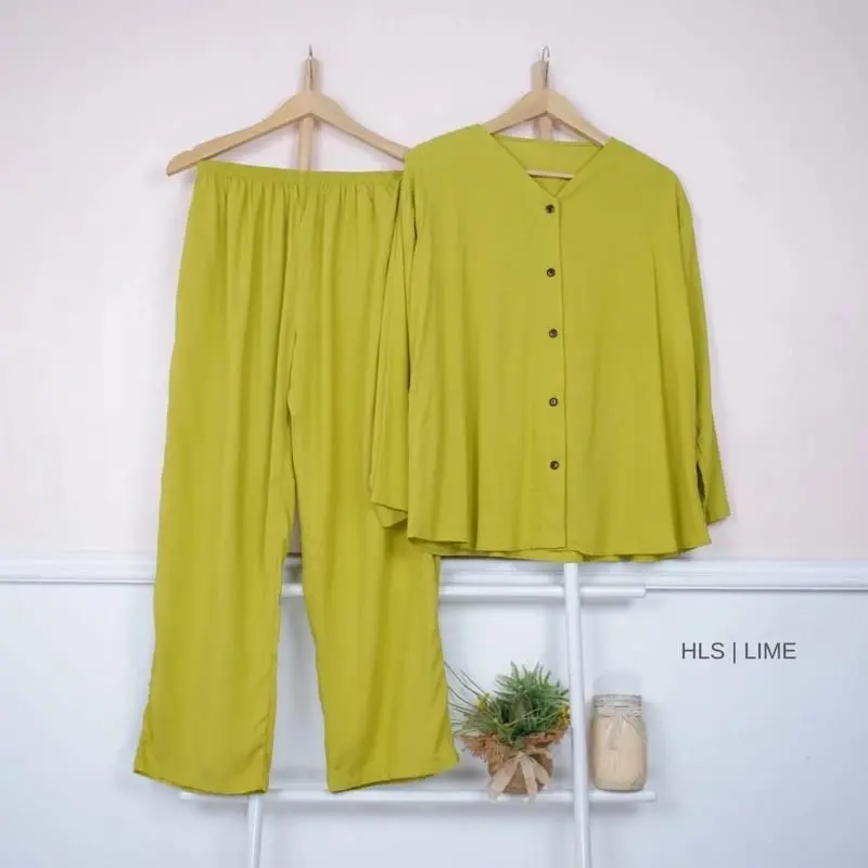 Pajamas Setelan One set Piyama Wanita Rayon Polos l CPLP KV I  Baju Tidur Santai Wanita Busui Celana Panjang