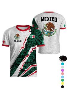 Camiseta de manga corta de la Selección de México para la Copa del Mundo, tela deportiva transpirable de secado rápido, diseño degradado casual ajustado, camiseta larga unisex para todas las estaciones