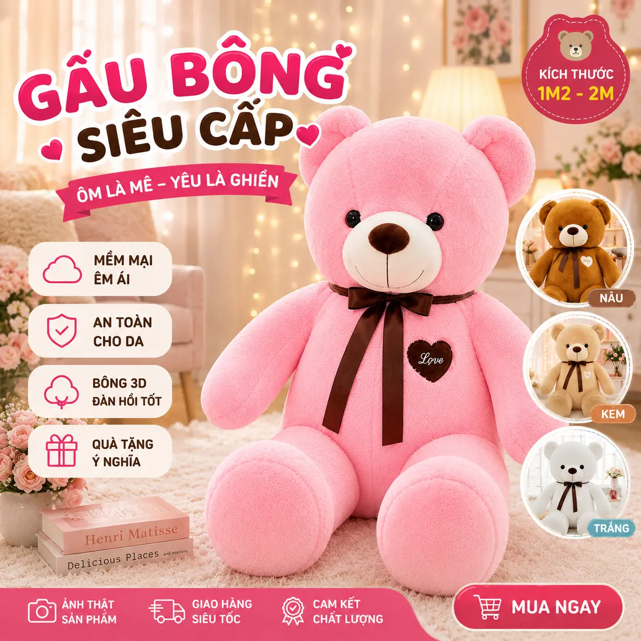 Gấu bông teddy cao cấp ngực trái tim. thú nhồi bông teddy siêu to khổng lồ. gấu bông to cao cấp
