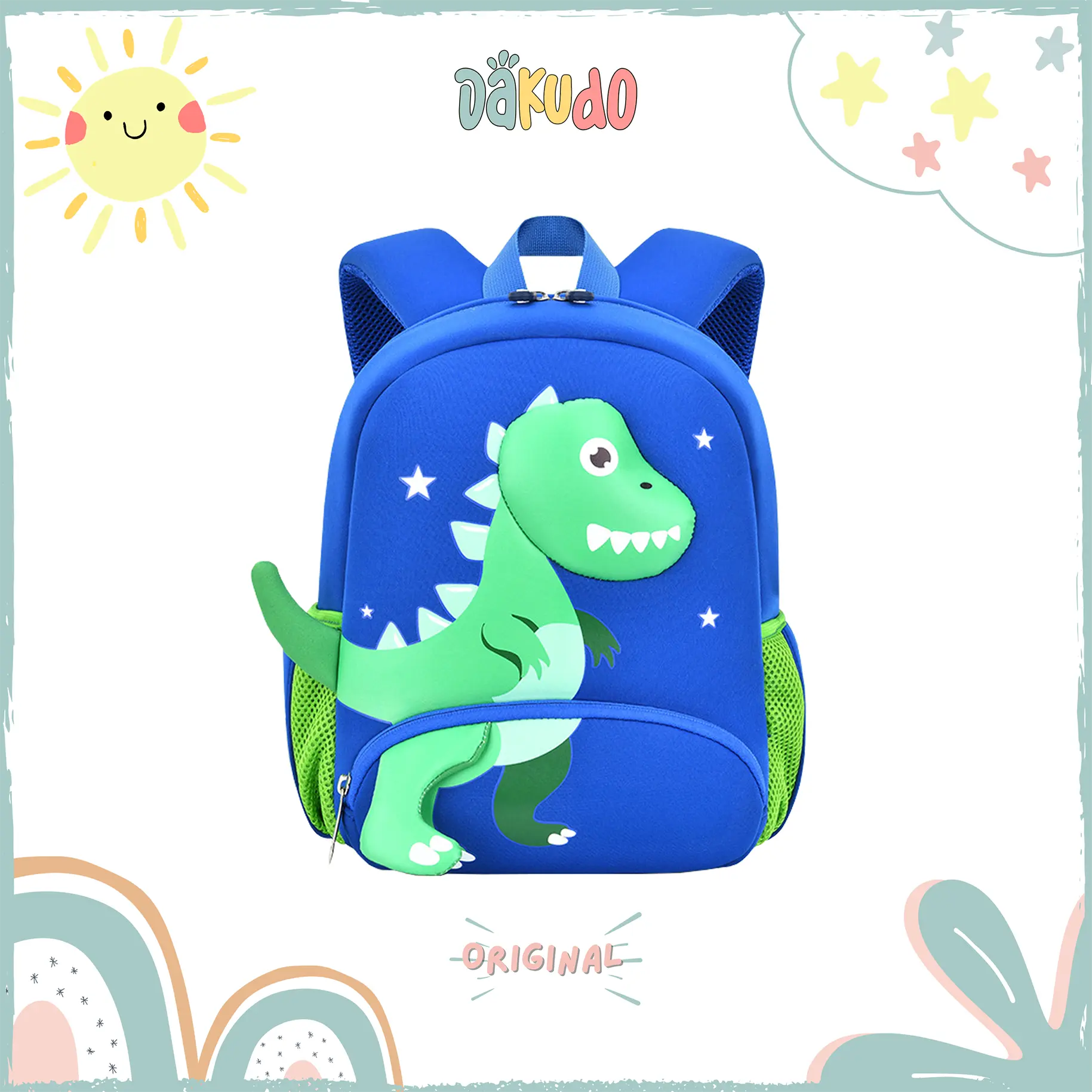 Dakudo Tas Sekolah Anak Laki Laki Dinosaurus Paud TK Ransel Dino Blue Green Lucu Anti Air