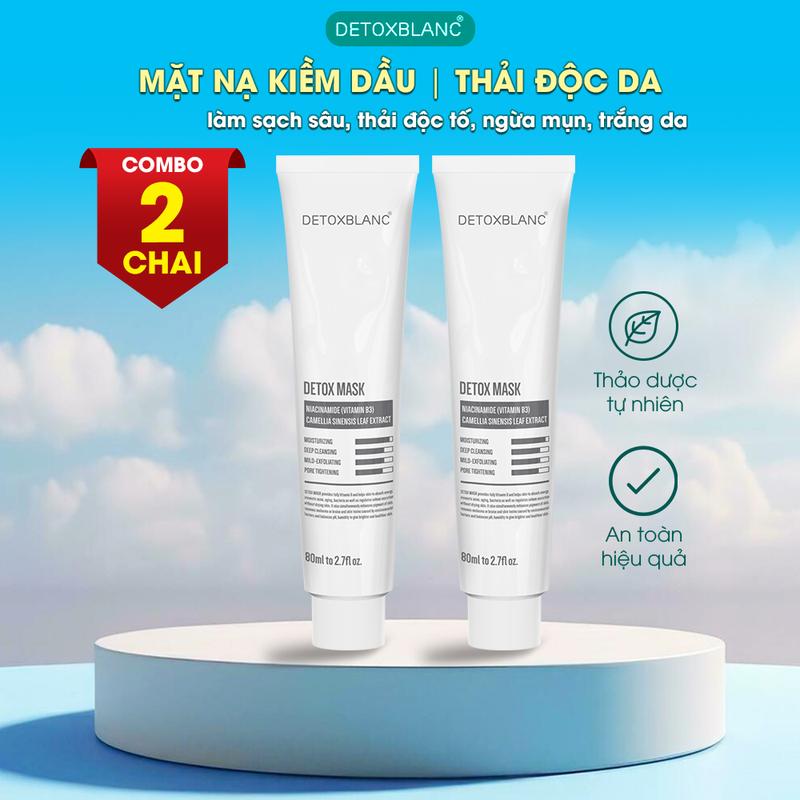 [ Rẻ Vô Địch ] Combo 2 Chai Mặt Nạ Kiềm Dầu Detox Mask Thải Độc hỗ trợ giảm tiết dầu nhờn,giảm mụn đầu đen, làm sạch tế bào da, loại bỏ bụi bẩn, giữ ẩm cho da DetoxBlanc 80ml