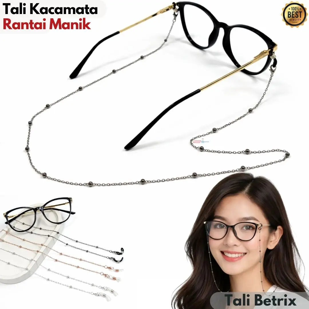 Tali Rantai Kacamata Gantungan Masker Kalung Kacamata Anti Jatuh Bahan Metal Manik Mutiara Betrix Glasses