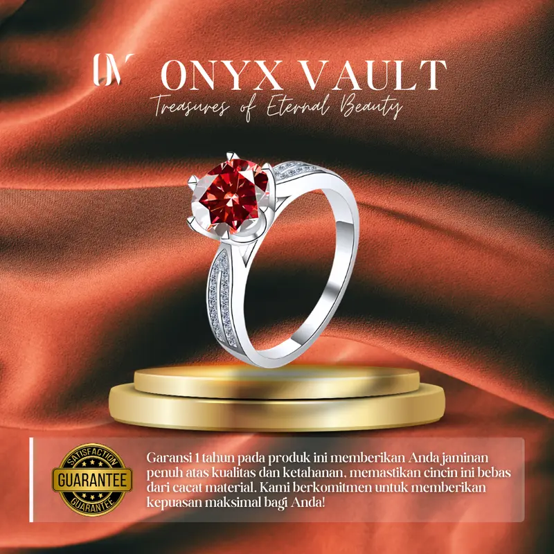 MiyuLight - [C10] Red Diamond, Cincin Wanita Adjustable Platinum Permata Diamond untuk Model Couple Serasi Jewelry 3