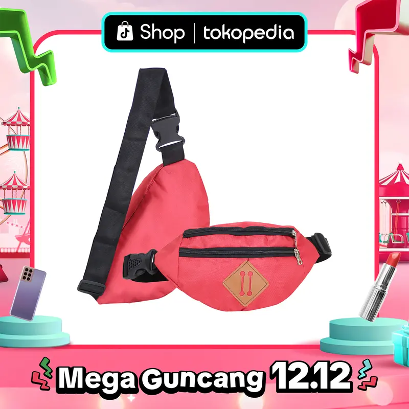 Tas Selempang Pria Kekinian Simple Waistbag Distro Merah Bagus Murah Pinggang 0