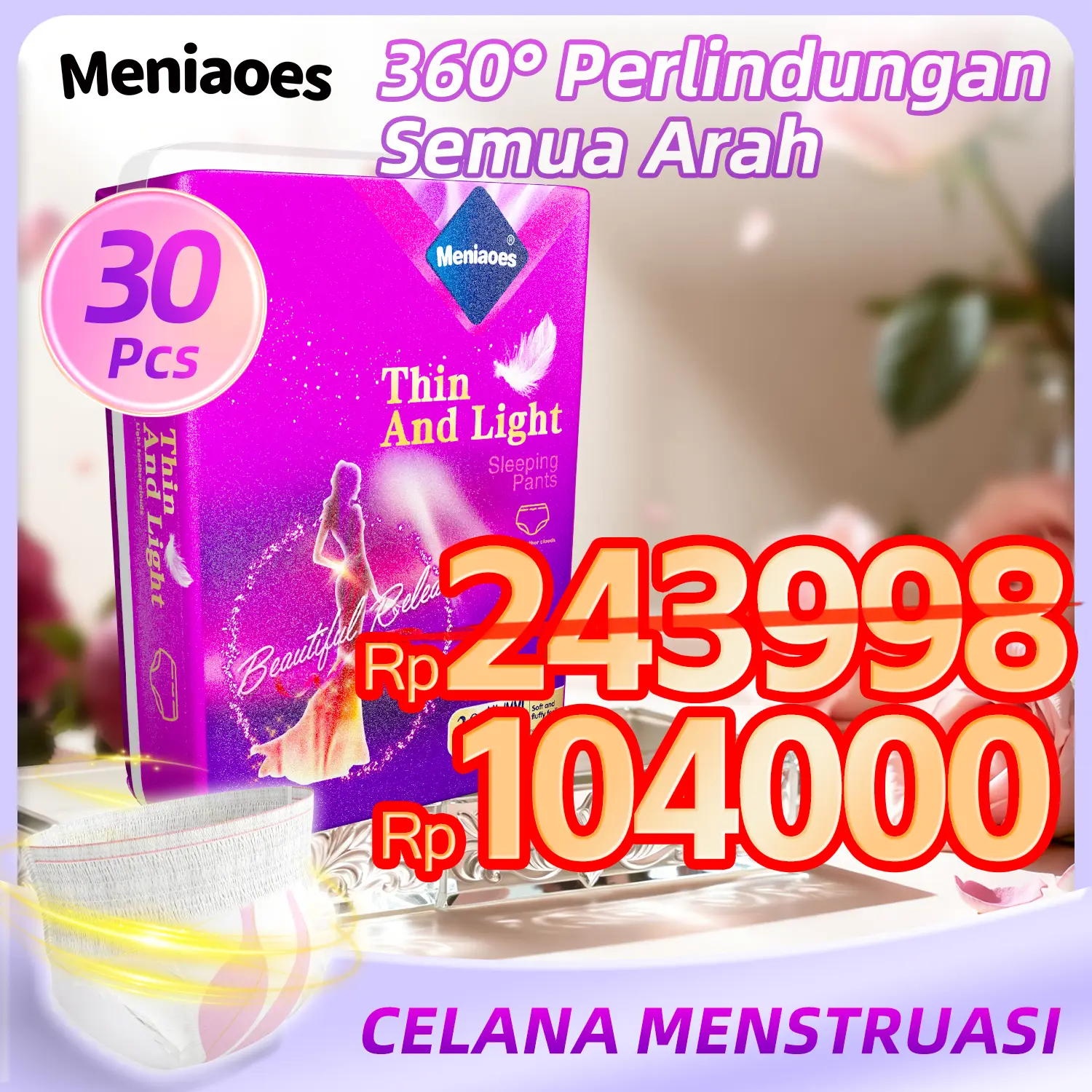 LIVE [Promosi Penawaran Khusus] Gratis Ongkir Meniaoes celana pembalut wanita baru yang diimpor dari (paket lebih besar berisi 30 buah) tahan bocor 360°, sirkulasi udara yang baik, pelindung kulit, dapat digunakan siang dan malam/ibu hamil