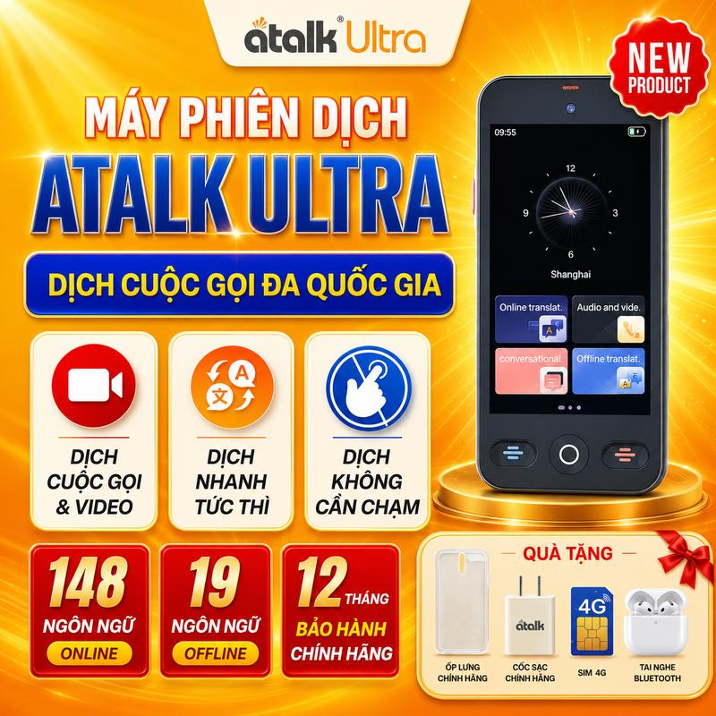 Máy Thông Dịch Cầm Tay 2 Chiều ATalk ULTRA , Phiên Dịch Cuộc Gọi Đa Quốc Gia ,…