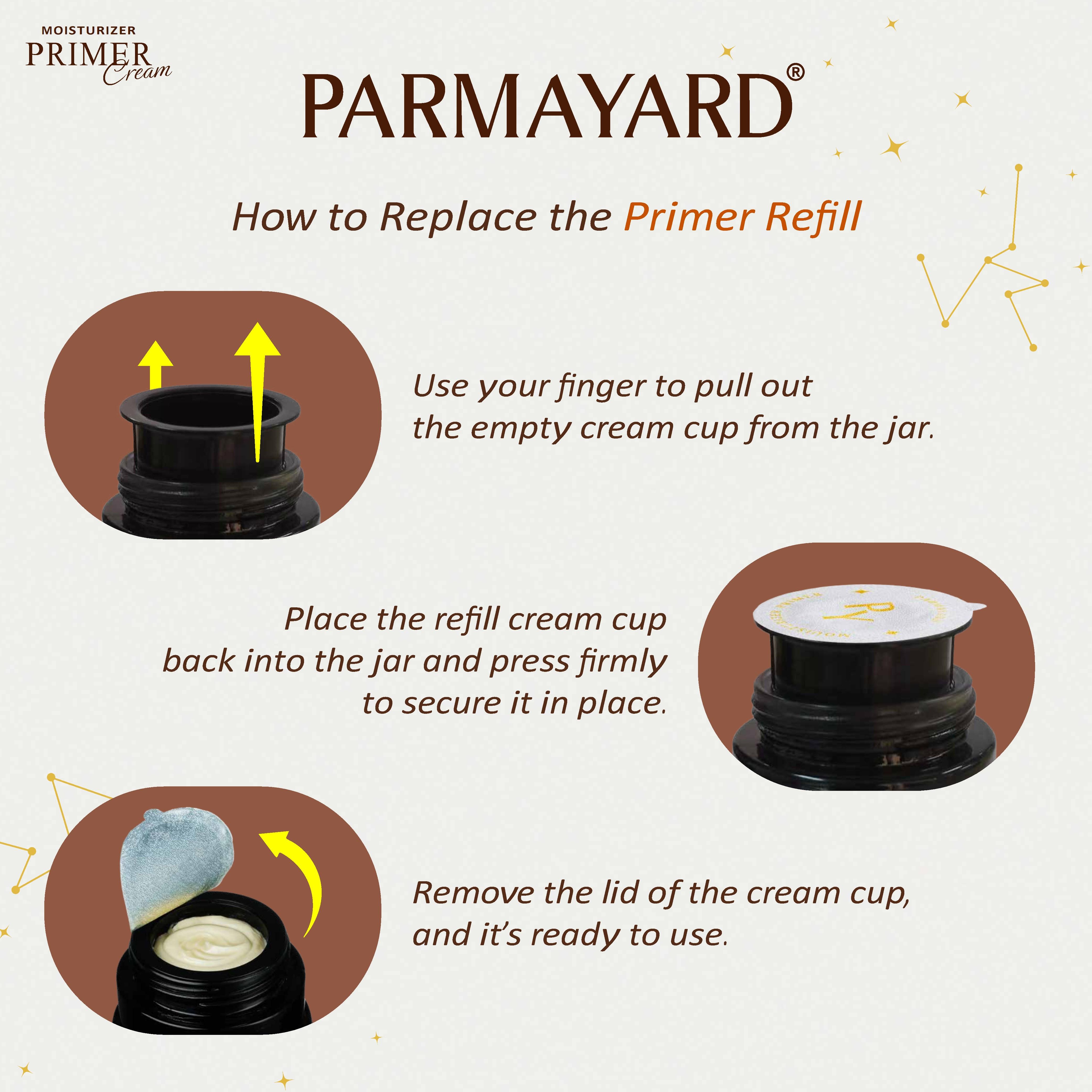 PARMAYARD Moisturizer Primer, alas makeup, aroma jeruk, mengatur kulit sebelum mengaplikasikan makeup, menutrisi wajah, membuat makeup bertahan lebih lama.