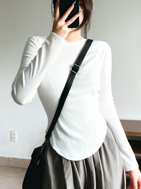 Áo tăm cổ tròn vạt bầu dài tay nữ - Thun dáng ôm body dài tay kiểu dáng bánh bèo tiểu thư hotgirl phong cách hàn quốc đẹp