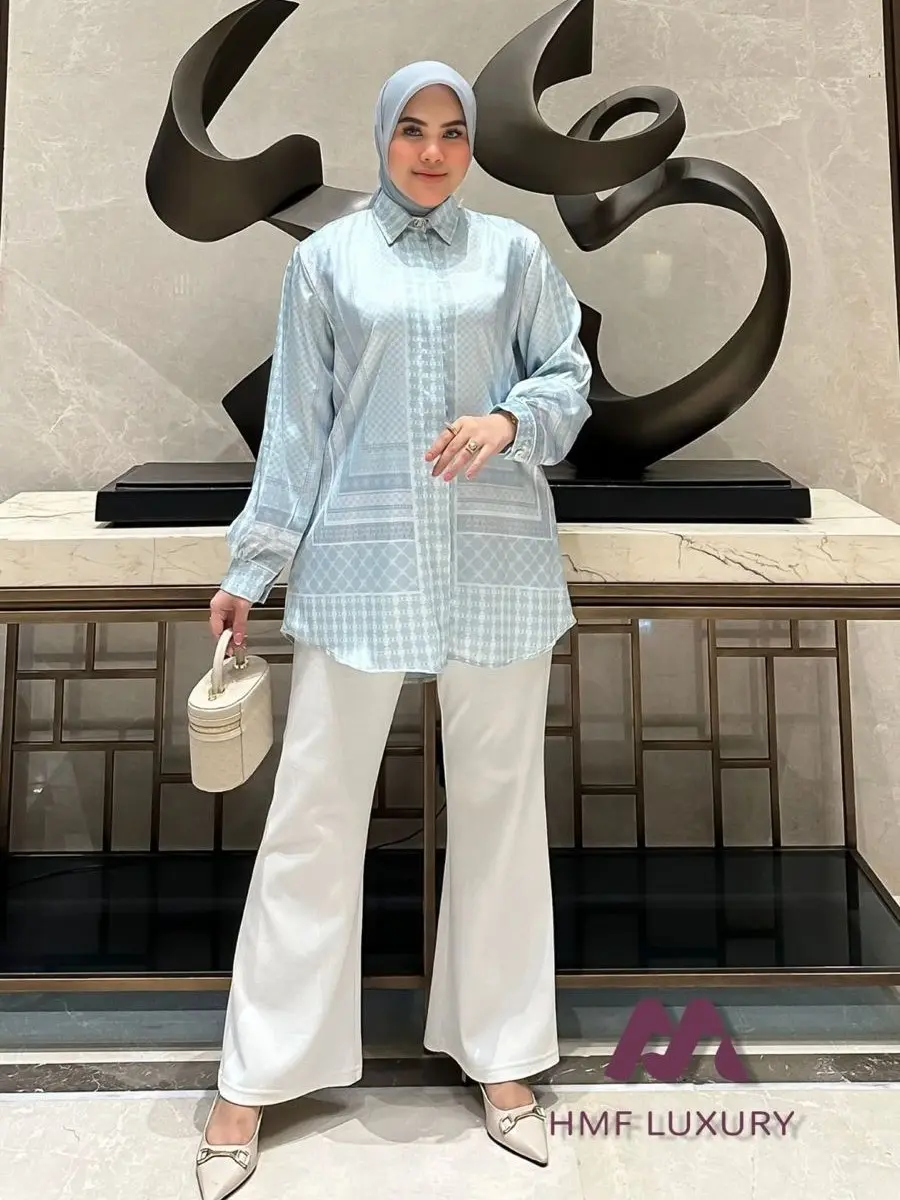tunik blouse silk silky motif monogram etnik standard hingga jumbo by HMF Luxury