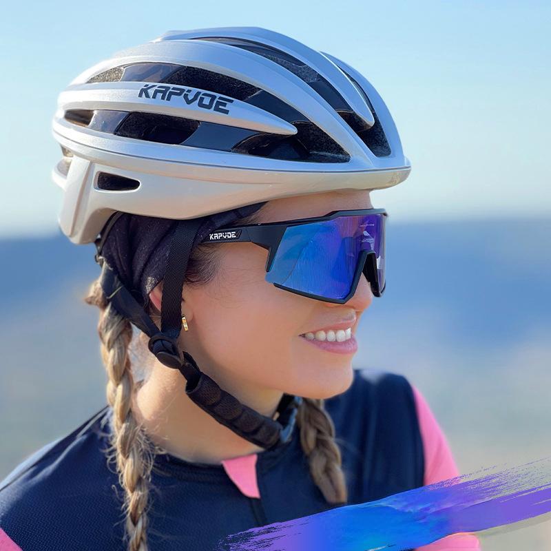 Product Introduction of Kapvoe cycling glasses with color changing red and blue coated lenses, men's and women's mountain road bikes, outdoor sunglasses 1