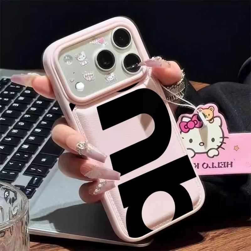 Ins Big Hole Dermal Textile Drum Pack Trend Black English Chống sốc bảo vệ trường hợp điện thoại cho iPhone 17/16/15/14/13/12/11/Pro/Pro Max/X/XS,7/8/14/15/16 Plus,17 Air.