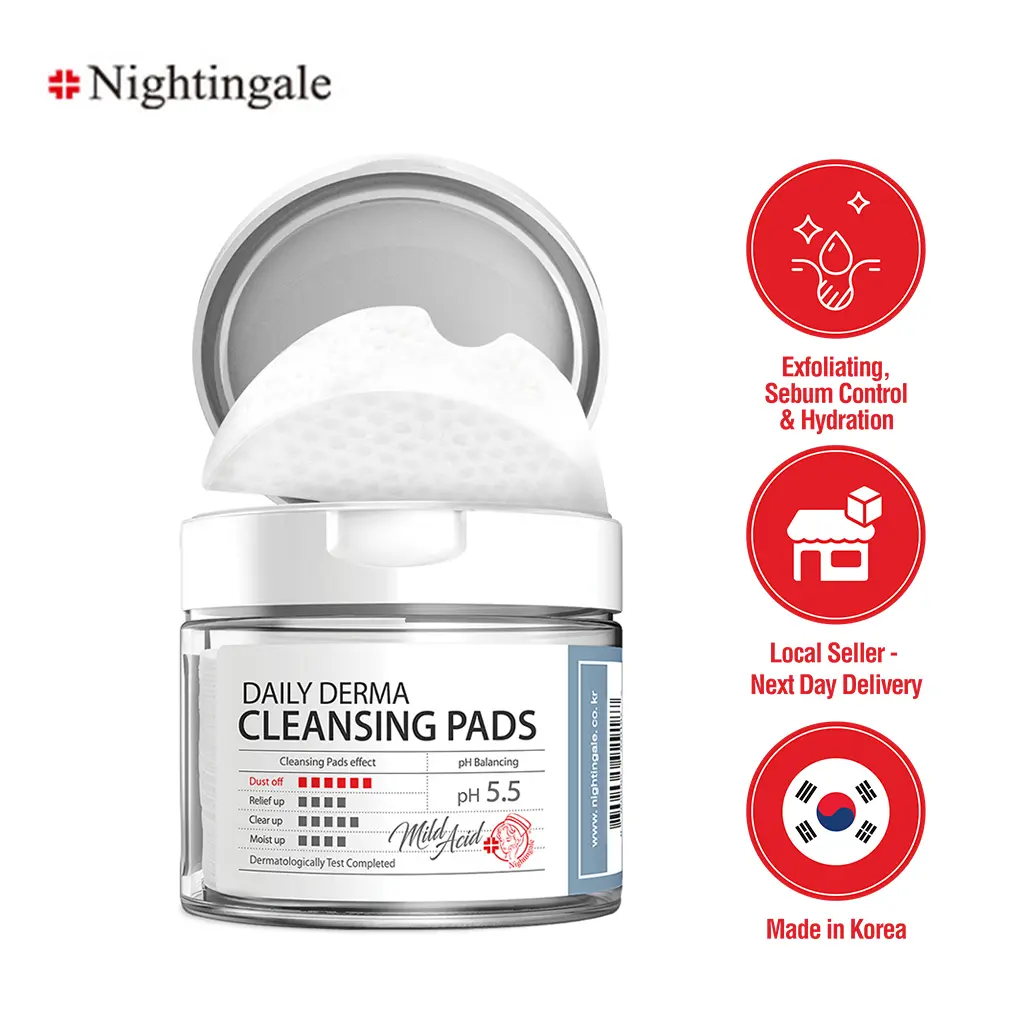 (Exp 09/25) Nightingale Daily Derma Cleansing Pads Mild Acid pH 5.5 (Jar) 270ml 70pads