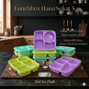 Lunch Box Hana Sekat 5-Kotak Bekal Mbg 5 Sekat-Kotak Makan Premium Bahan Tebal Kokoh Tidak Mudah Pecah BPA Free Aman untuk Kesehatan