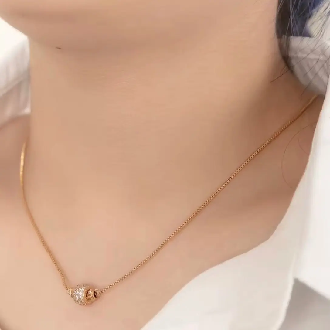 PERHIASAN WANITA KALUNG TITANIUM FREE LIONTIN BOLA FULL PERMATA CANTIK ANTI LUNTUR/KARAT