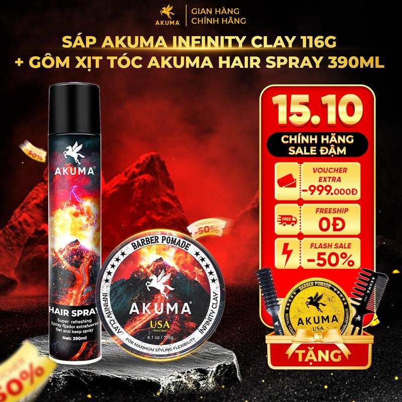 [ĐỘC QUYỀN LIVE] Combo BestSeller AKUMA Gôm + Sáp INFINITY CLAY 116g Giữ Nếp Tóc 10h Hương Nước Hoa Nam Lôi Cuốn Dành Cho Người Yêu