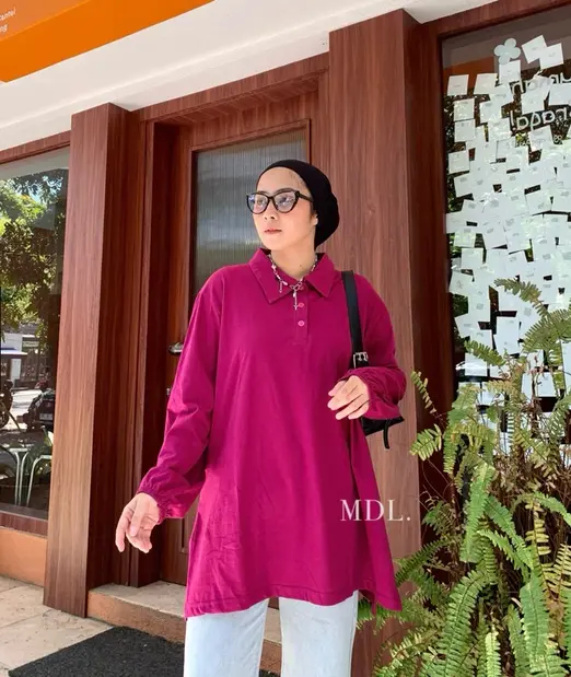 KAOS OVERSIZED COMBED KERAH KANCING KAOS POLLO DAILY TOP JUMBO XXL BASIC POLOS TANGAN PANJANG 30S naydee 2