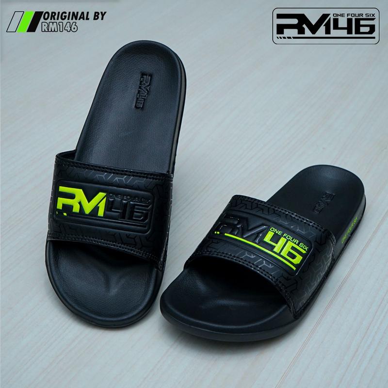 RM146- Sandal Slop Full Karet Motif Timbul Hitam Hijau Stabilo Sendal Slop priamurah sandal  slop premium 4