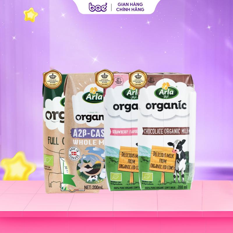 Sữa tươi Arla Organic thùng mix vị 12 hộp A2 Fullcream dâu socola tiện lợi