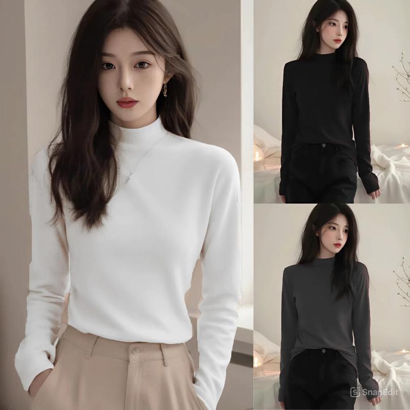 Áo giữ nhiệt trơn nữ cổ cao 3cm MIAA chất nỉ 2 lớp co gian 4 chiều nhiều màu size S-2XL tay dài basic áo thu đông kiểu ôm body tôn dáng dài tay